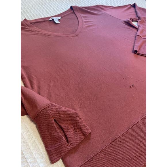 Athleta Burnt Orange V Neckline Long Sleeve Relaxed Athleisure Sweater/Tee Med - Picture 12 of 12